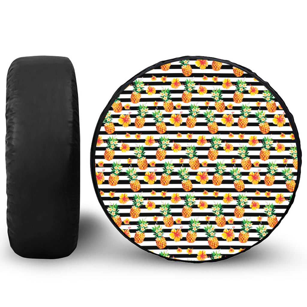 Pineapple And Hibiscus Striped Print Tire Cover