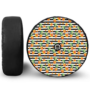 Pineapple And Hibiscus Striped Print Tire Cover With Camera Hole