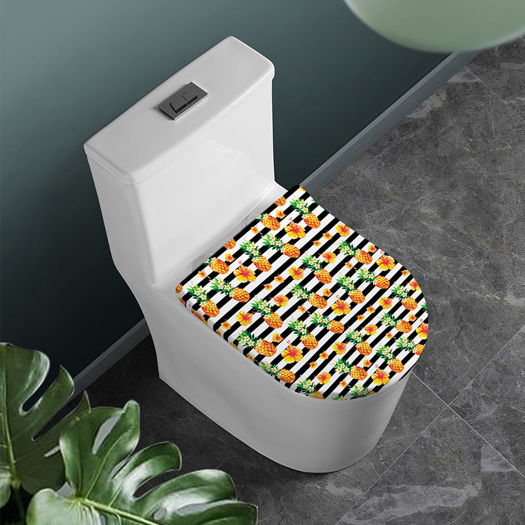 Pineapple And Hibiscus Striped Print Toilet Lid Cover