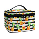 Pineapple And Hibiscus Striped Print Travel Makeup Bag