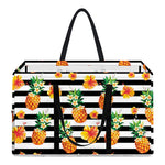 Pineapple And Hibiscus Striped Print Utility Tote Bag