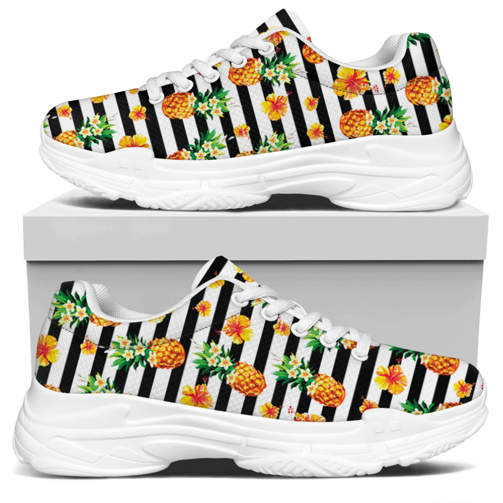 Pineapple And Hibiscus Striped Print White Chunky Shoes