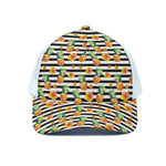 Pineapple And Hibiscus Striped Print White Mesh Trucker Cap