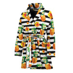Pineapple And Hibiscus Striped Print Women's Bathrobe
