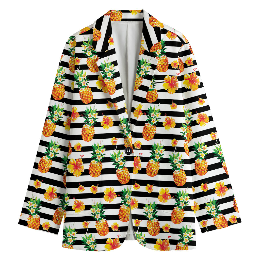 Pineapple And Hibiscus Striped Print Women's Blazer