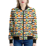 Pineapple And Hibiscus Striped Print Women's Bomber Jacket