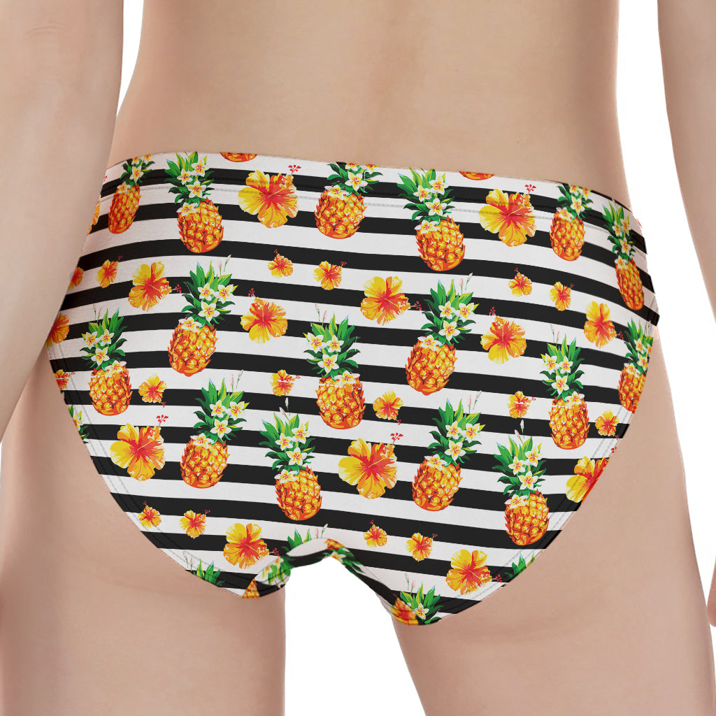 Pineapple And Hibiscus Striped Print Women's Panties