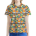 Pineapple And Hibiscus Striped Print Women's Polo Shirt