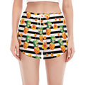Pineapple And Hibiscus Striped Print Women's Split Running Shorts