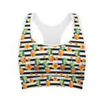 Pineapple And Hibiscus Striped Print Women's Sports Bra