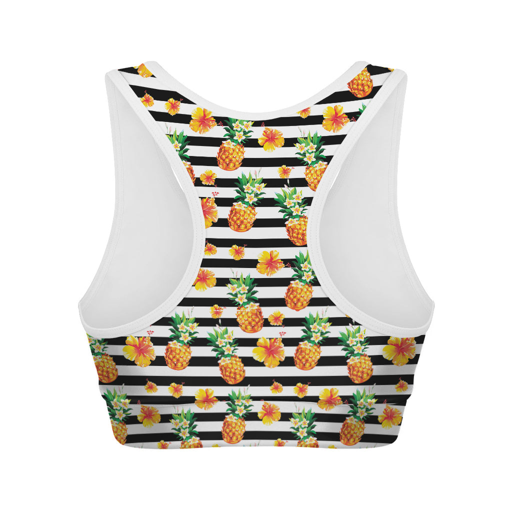 Pineapple And Hibiscus Striped Print Women's Sports Bra