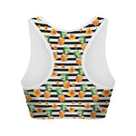 Pineapple And Hibiscus Striped Print Women's Sports Bra
