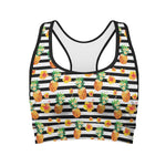 Pineapple And Hibiscus Striped Print Women's Sports Bra