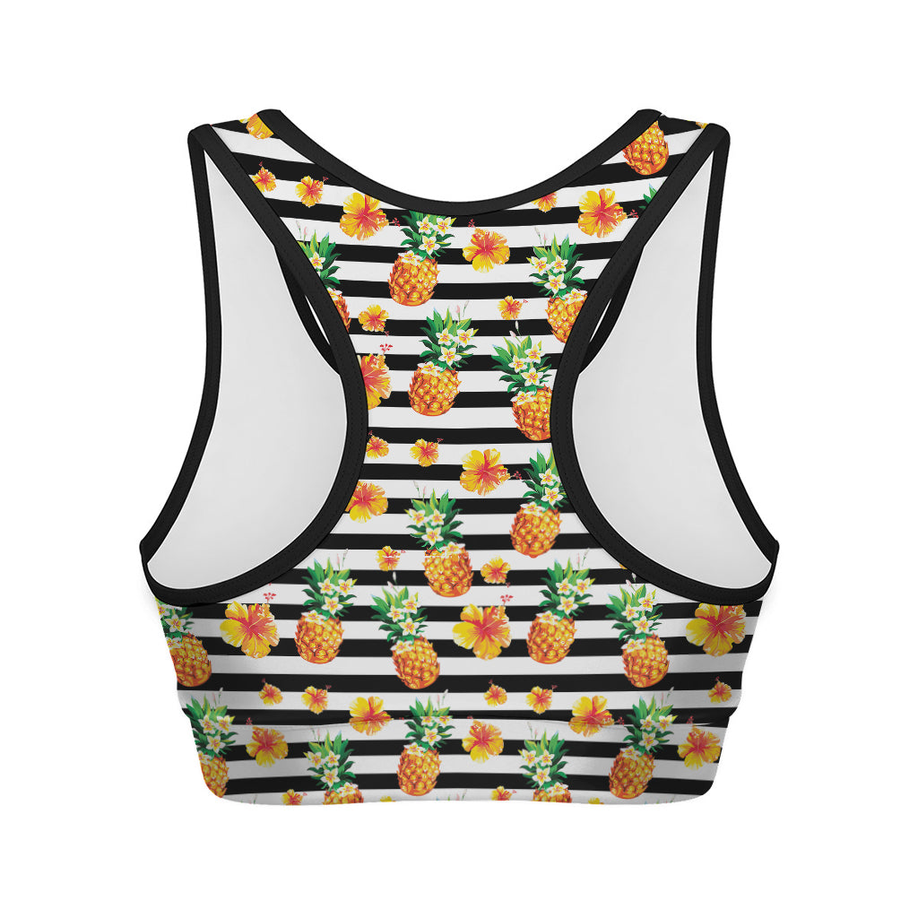 Pineapple And Hibiscus Striped Print Women's Sports Bra