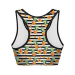 Pineapple And Hibiscus Striped Print Women's Sports Bra