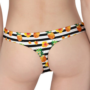 Pineapple And Hibiscus Striped Print Women's Thong