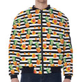 Pineapple And Hibiscus Striped Print Zip Sleeve Bomber Jacket