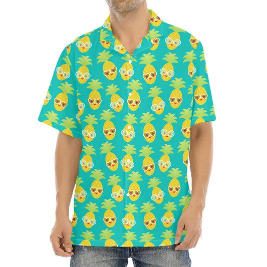 Pineapple Emoji Pattern Print Aloha Shirt