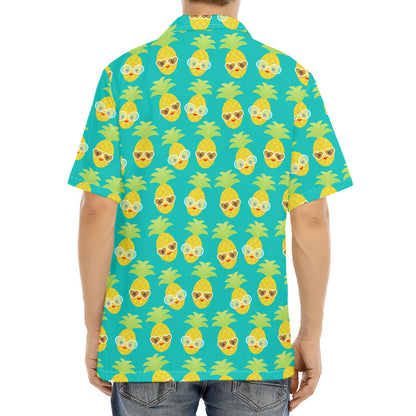 Pineapple Emoji Pattern Print Aloha Shirt