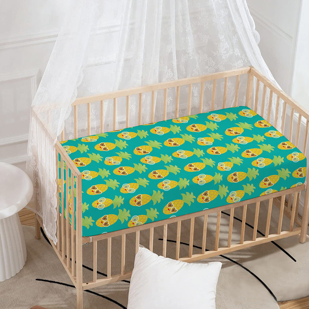 Pineapple Emoji Pattern Print Baby Crib Sheet