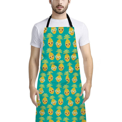 Pineapple Emoji Pattern Print Bib Apron With Pocket