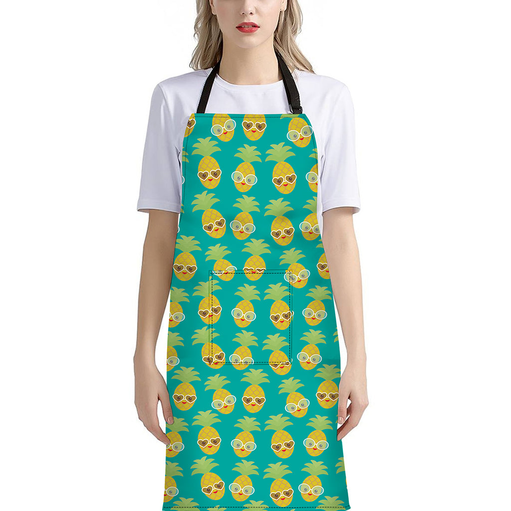Pineapple Emoji Pattern Print Bib Apron With Pocket