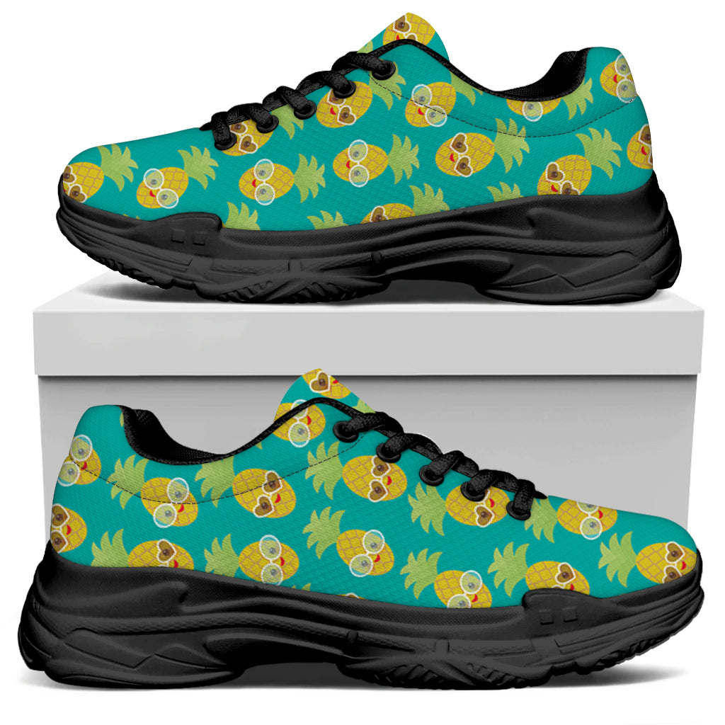 Pineapple Emoji Pattern Print Black Chunky Shoes