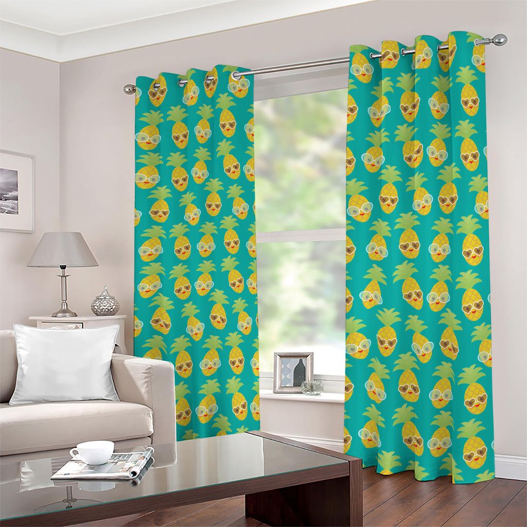 Pineapple Emoji Pattern Print Blackout Grommet Curtains