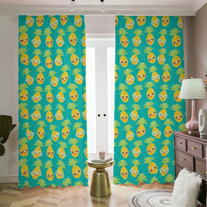 Pineapple Emoji Pattern Print Blackout Pencil Pleat Curtains