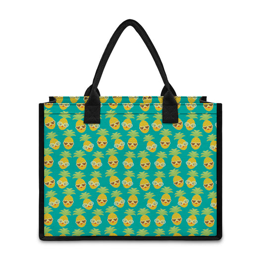 Pineapple Emoji Pattern Print Canvas Tote Bag