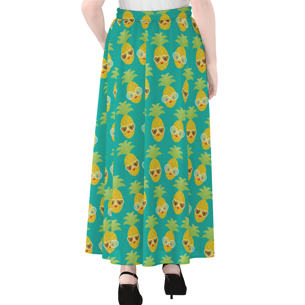 Pineapple Emoji Pattern Print Chiffon Maxi Skirt