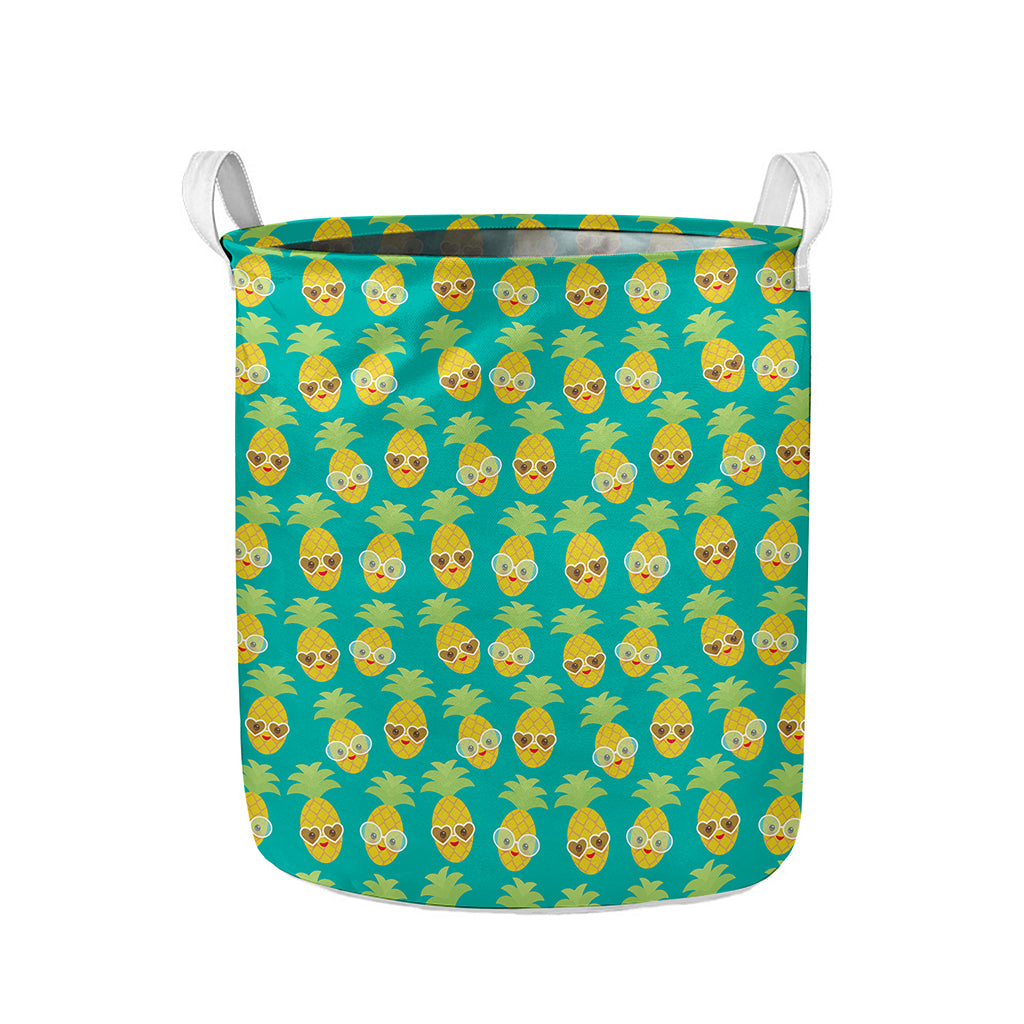Pineapple Emoji Pattern Print Collapsible Laundry Basket