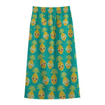 Pineapple Emoji Pattern Print Cotton Front Slit Maxi Skirt