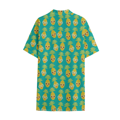 Pineapple Emoji Pattern Print Cotton Hawaiian Shirt