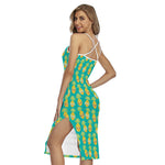 Pineapple Emoji Pattern Print Cross Back Cami Dress