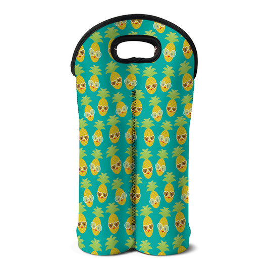 Pineapple Emoji Pattern Print Double Neoprene Wine Tote