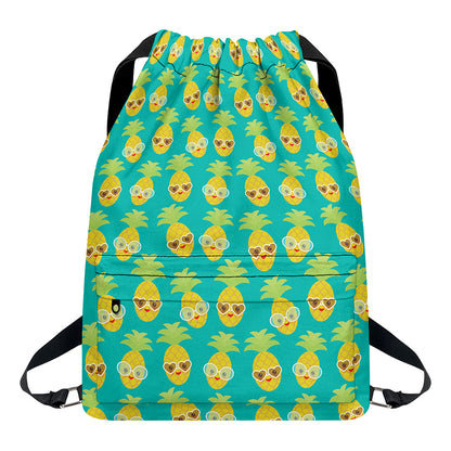 Pineapple Emoji Pattern Print Drawstring Backpack