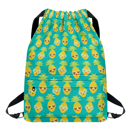 Pineapple Emoji Pattern Print Drawstring Backpack