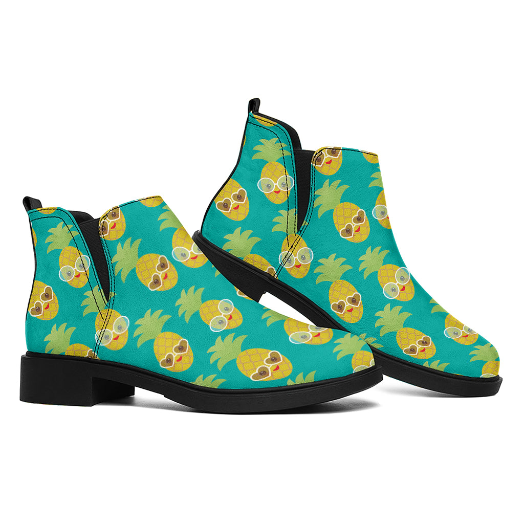 Pineapple Emoji Pattern Print Flat Ankle Boots