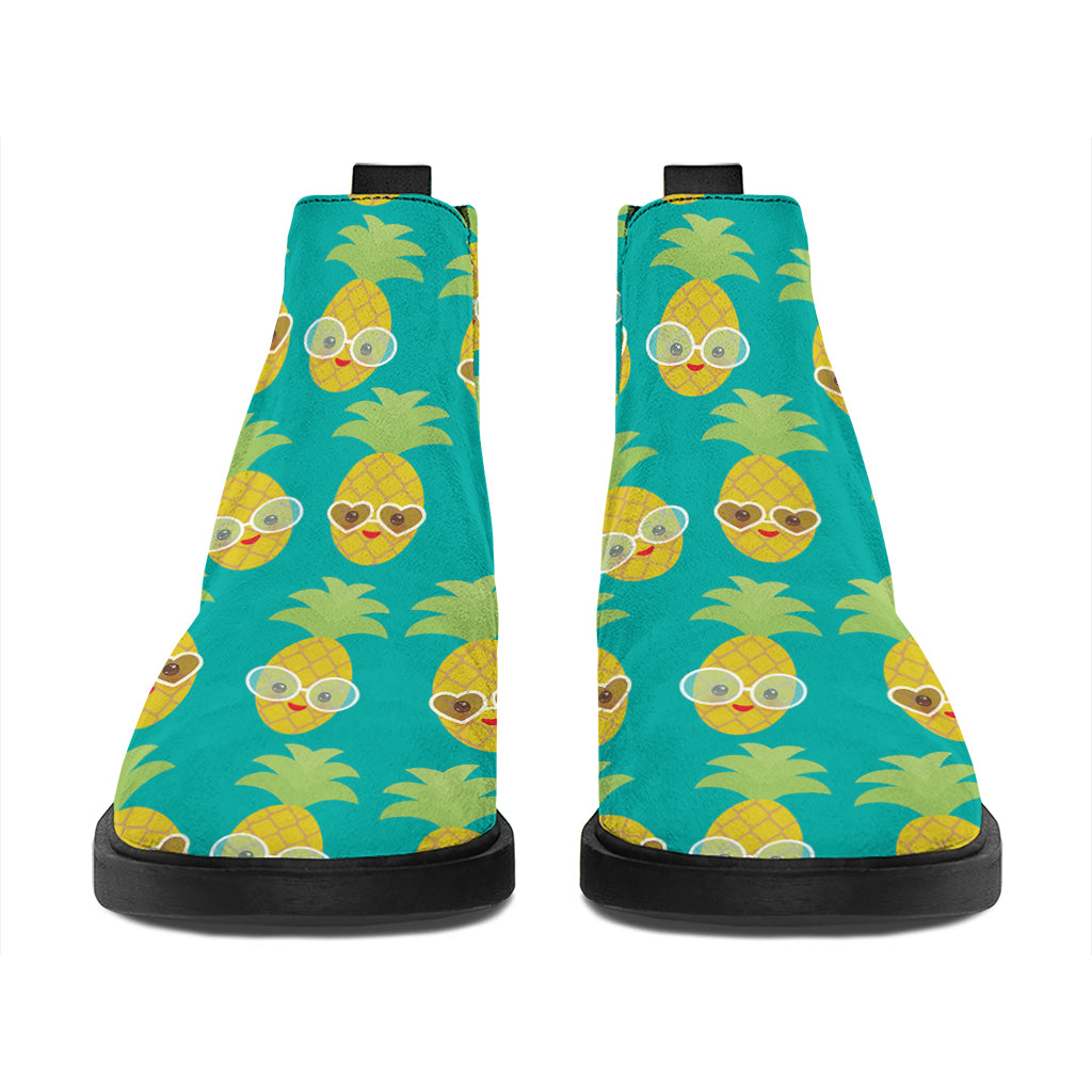 Pineapple Emoji Pattern Print Flat Ankle Boots