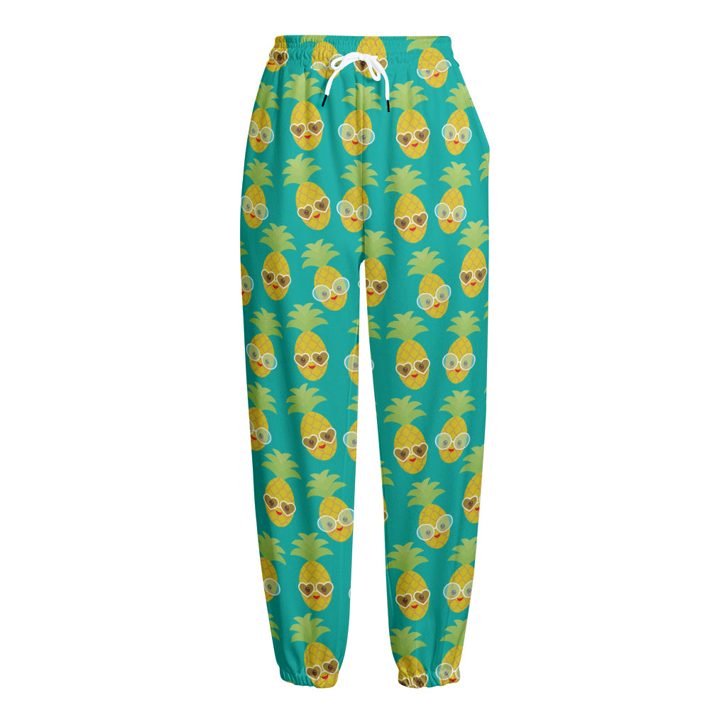 Pineapple Emoji Pattern Print Fleece Lined Knit Pants