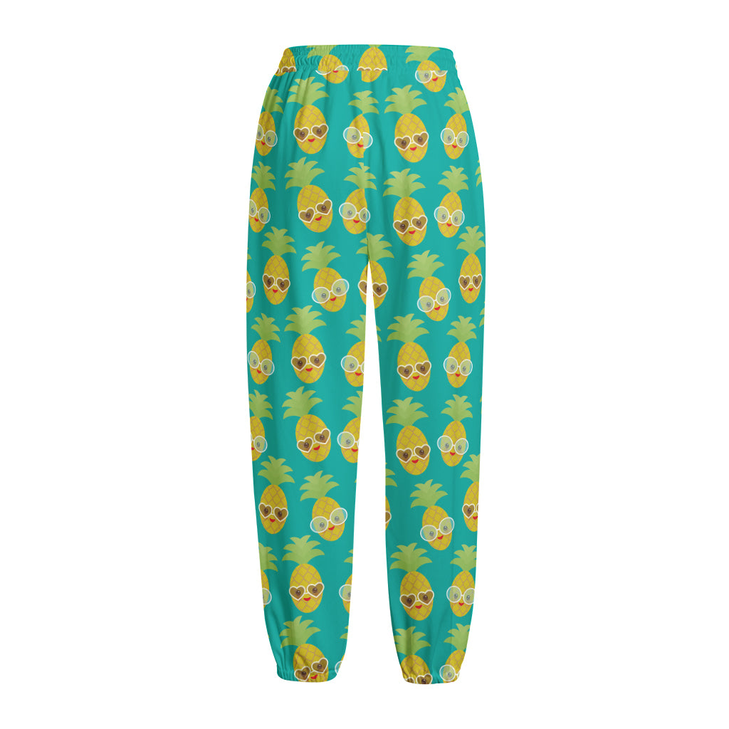 Pineapple Emoji Pattern Print Fleece Lined Knit Pants