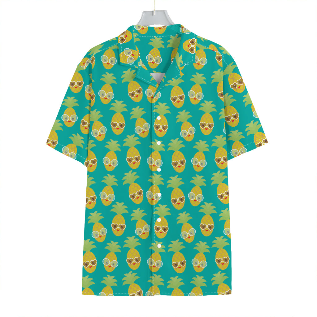 Pineapple Emoji Pattern Print Hawaiian Shirt