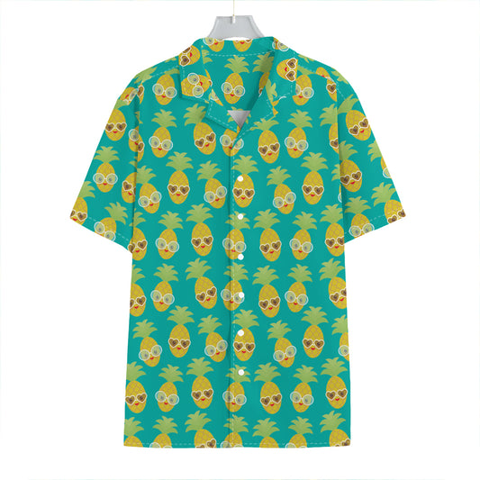 Pineapple Emoji Pattern Print Hawaiian Shirt