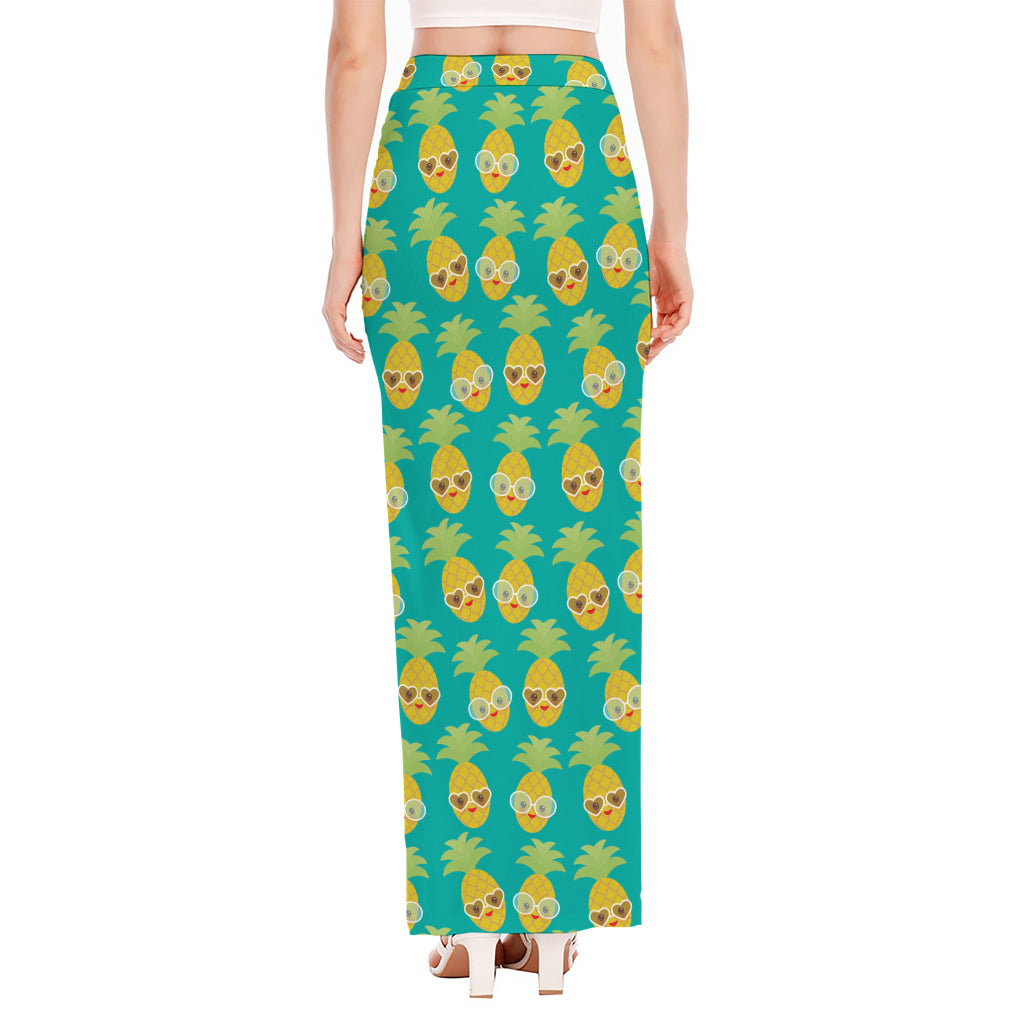 Pineapple Emoji Pattern Print High Slit Maxi Skirt