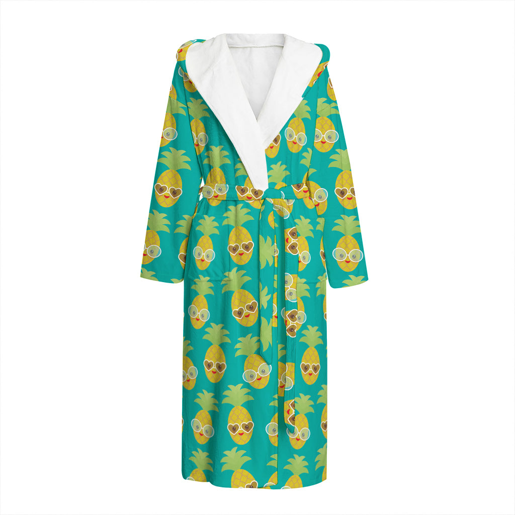 Pineapple Emoji Pattern Print Hooded Bathrobe