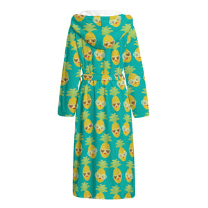 Pineapple Emoji Pattern Print Hooded Bathrobe