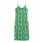 Pineapple Emoji Pattern Print Jersey Midi Cami Dress