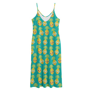 Pineapple Emoji Pattern Print Jersey Midi Cami Dress