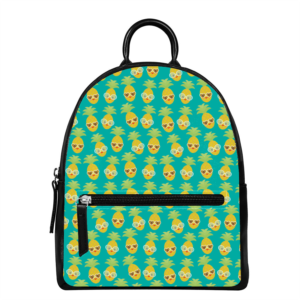 Pineapple Emoji Pattern Print Leather Backpack
